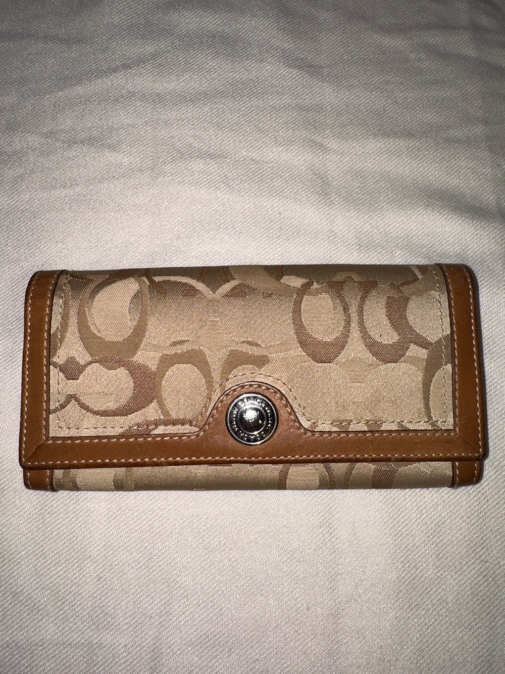Coach Tan Signature Canvas Wallet with Leather Trim